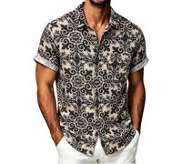 BmDSGC Mens Hawaiian Funky Shirt Short Sleeve Button Down Holiday Summer Aloha Printed Beach Casual Hawaii Shirt Rockabilly Bowling Shirts for Men Festival Aloha Top Tops (#018 Beige,L)