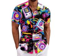 BmDSGC Mens Hawaiian Funky Shirt Summer Short Sleeve Hawaii Button Down Floral Beach Shirts with Pocket 2026 Retro Bowling Shirts Mexico for Men Blouses (#001 Purple,5XL)