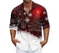 BmDSGC Mens Novelty Christmas Shirts Christmas Tree Print Long Sleeve Smart Casual Plain Regular Fit Button Down Dress Shirt Xmas Custome Adult
