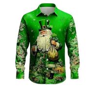 BmDSGC Mens St Patricks Day T Shirts Cute Gnomes Shamrock Funny Clover Print Shirts Casual Long Sleeve Vacation Tops Button Down Shirt for Holiday Party Green Clover Shirt Novelty (D4 Green,XXL)