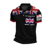 BmDSGC Union Jack Flag Men's Casual Shirts Bunting Flags Print Great Britain Pique Short Sleeve Basic Tee Tops with Collar Britain Union Jack Grunge Flag Tie Dye Casual Big & Tall T-Shirts,XXL