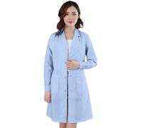 BmDSGC Women's Light Blue Lab Coat Long Sleeve Doctor Jacket with Back Waist Belt Button Front Multi Pockets Laboratory Workwear Cotton Sturdy Hospital Nurse Student Intern Medical Uniform Daily Use