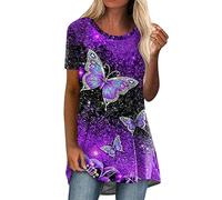 BmDSGC Women's Short Sleeve Tops Casual Scoop Neck Ribbed Knit Slim Fitted Basic Tee Shirts 2025 Summer Trendy Outfits Lightweight Moisture Wicking Sports Teeshirts Lounge Wear (Purple,S)