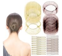 Bmeigo 20pcs Hair Nets for Buns with 40pcs U Shaped Pins, Invisible Bun Nets and Hair Pins Set Elastic Mesh Thin for Women, Ballet Dancer, Nurses, Air Hostess (Gold+Brown)