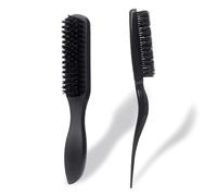 Bmeigo 2PCS Slick Back Hair Brush, Boar Bristle Hairbrush Rat Tail Teasing Brush Smoothing Hair Beard Comb Set Combing Brushes for Men and Women Styling Thick Fine Short Long Curly Straight(Black)