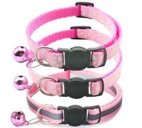 Bmeigo 3-Pack Cat Collar with Bell & Breakaway Buckle, Reflective Pet Safety Collars Quick Release Durable Nylon 7.5-12.5in/19-32cm Adjustable for Cats, Puppy & Small Dogs(Pink Set)