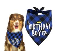 Bmeigo Dog Bandana for Birthday, Blue Plaid Boy Pet Bandanas Paw Crown Design Adjustable Cute Triangle Scarf Set for Medium Large Dogs Birthday Bandana Party Supplies(Pink, Up to 21" Neck)