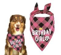 Bmeigo Dog Bandana for Birthday, Pink Plaid Girl Pet Bandanas Paw Crown Design Adjustable Cute Triangle Scarf Set for Medium Large Dogs Birthday Bandana Party Supplies(Pink, Up to 21" Neck)