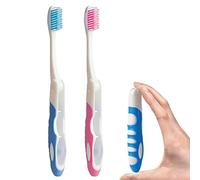 Bmeigo Travel Toothbrush Set of 2 Folding Toothbrushes Medium Soft Bristles | Travel Size, Portable, Easy-to-Carry, for Adults and Kids Travelling, Business Trip, Camping, Summer Camp(Blue Pink)