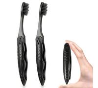 Bmeigo Travel Toothbrush Set of 2 Folding Toothbrushes Medium Soft Bristles | Travel Size Portable Easy-to-Carry for Adults and Kids Travelling, Business Trip, Camping, Summer Camp(Black)