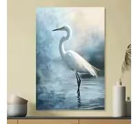 BMGKYAGL 1pc Canvas Art Print - White Heron in Misty Blue Landscape, Wall Decor for Bedroom, Living Room, Office, Cafe(40x60cm/Frameless)