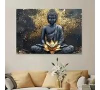 BMGKYAGL 1pc Modern Abstract Buddha Wall Art - Black and Golden Buddhist Painting, Canvas Print for Living Room, Bedroom(60x80cm/Internal Frame)