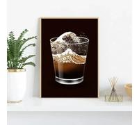 BMGKYAGL Abstract Art The Great Wave of Coffee Canvas Painting Coffee Lover Poster Wall for Living Room Home Decor 50x70cm Frameless
