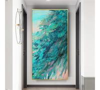 BMGKYAGL Abstract Oil Painting Large Blue Textured Vertical Panel Hanging Picture Modern Living Room Decor Poster Wall Art 20x40cm frame