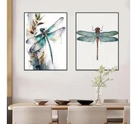 BMGKYAGL Beautiful Dragonfly Canvas Scrawl Painting Coloured Drawing Posters Prints Wall Artwork Pictures Decor Painting 80x120cmx2 Frameless