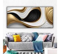 BMGKYAGL Black Golden White Line Abstract Poster And Prints, Wall Art Pictures, Canvas Painting For Living Room Home Decor 60x120cm Frameless
