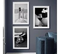 BMGKYAGL Black White Fashion Women Wine Wall Art Canvas Nordic Posters Print Modern Abstract Pictures(60x90cmx3/Internal Frame)