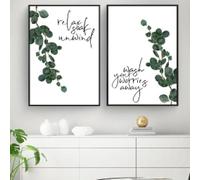 BMGKYAGL Botanical Wash Your Worries Away Canvas Poster Funny Bathroom Quotes Black Typography Art for Home Decor 70x100cmx2 Frameless