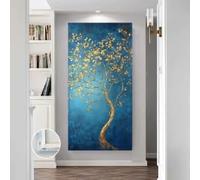 BMGKYAGL Branch Wall Art - Abstract gold Tree Canvas Print，blue background，Textured Leaf Design，Modern Home Decor(40x80cm/Internal Frame)