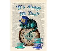BMGKYAGL Canvas Painting Its Always Tea Time Dictionary Art Painting Alice In Wonderland Cat Home Posters and Prints 50x70cm Frameless