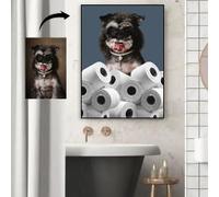 BMGKYAGL Classic Painting Art Prints Pet Portrait Art Poster Pet Wall Art Funny Dog on Toilet Canvas Painting Bathroom Decor(50x70cm/Internal Frame)