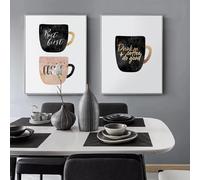 BMGKYAGL Classic Painting But First Coffee Colorful Cups Coffee Kitchen Prints Poster Nordic Canvas Paintings Wall Art Decor 40x60cmx2 Frameless