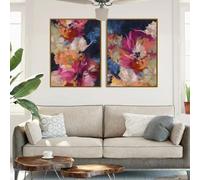 BMGKYAGL Colorful Abstract Flower Poster Canvas Painting Floral Modern Print Wall Art Picture for Living Room Home Cuadros Decor 60x90cmx2 frame