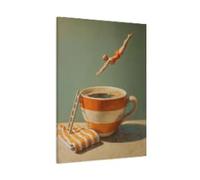 BMGKYAGL dive Into Coffee Swimmer Wall Art Print Decor - Playful Diver & Giant Coffee Cup Illustration, a Fun Statement(50x70cm/Internal Frame)