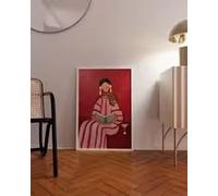 BMGKYAGL Glamorous Reading Hour Wall Art Print of a Stylish Woman with Book and Martini Against Deep Red Backdrop, Retro-Chic Dec(30x45cm/Frameless)