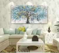 BMGKYAGL Gray Blue Gold Tree Painting, Modern Abstract Graffiti Wall Art Poster, Large Picture Living Room Home indoor Decor(55x110cm/Internal Frame)