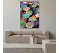 BMGKYAGL Impressionistic Lotus Pond Oil Painting - Hand-Painted Colorful Flower Wall Art Decor 80x120cm Frameless