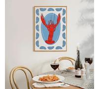 BMGKYAGL Kitchen Dining Room Retro Shrimp Tuna Fish Sardines Red Lobster Wall Art Red Blue Canvas Picture Room Decor 20x30cm Frameless