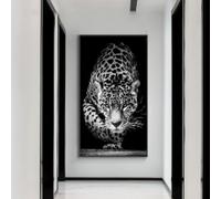 BMGKYAGL Leopard Goes Down The Stairs Black White Poster Modern Wall Art Canvas Painting Print Animal Picture Home Deocr 40x60cm Frameless