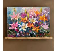 BMGKYAGL Lily of the Valley-Like Lilies in Garden Wall Art - Pink, White, Yellow, Orange & Red Tulip-Like Flowers on Wrapped(60x90cm/Internal Frame)