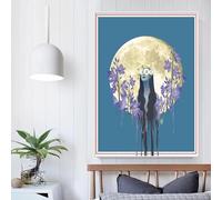 BMGKYAGL Long Hair Woman Flowers Moon Poster Modern Wall Art Canvas Painting Print Abstract Picture Home Decor 50x70cm Frameless