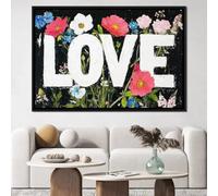BMGKYAGL Modern Art Colorful Flowers And White Letters Visual Contrast Posters Romantic Warm Atmosphere Love Canvas Painting Decor(20x40cm/Frameless)