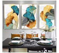 BMGKYAGL Modern Picture Blue Green Yellow Gold Plant Leaf Abstract Nordic Canvas Print Wall Art Painting Living Room Decoration 60x80cmx3 Frameless