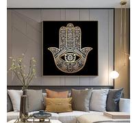 BMGKYAGL Morocco Mandala Lotus Golden Poster Modern Hand of Fatima Canvas Painting Prints Pictures Room Home Decor 90x90cm Frameless