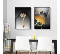 BMGKYAGL Nordic Gold Silver Ginkgo Leaves Posters Wall Art Aesthetics Print Canvas Painting for Living Room Modern Home Decor(40x60cmx2/Frameless)