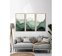 BMGKYAGL Piece Abstract Green Mountain Ink and Wash Landscape Canvas Wall Art Prints Modern Living Room Decor 20x30cmx3 frame