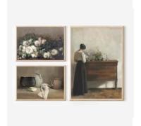 BMGKYAGL Plant Flower Figure Still Life Vintage Wall Poster Decorative Painting Canvas Print Art Elegant Picture for Living Room 60x90cmx3 Frameless