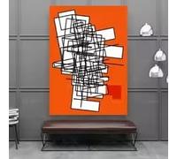 BMGKYAGL Printable Wall Art, Geometric Abstract Art, Construction Art, Bauhaus, Mid Century Modern, Orange Black Art Decor(30x45cm/Internal Frame)