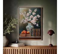 BMGKYAGL Retro Classical Vase Flowers Canvas Painting Still Life Flowers and Books Art Posters Print Living Room Study Home Decor(50x70cm/Frameless)