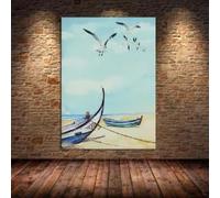 BMGKYAGL Seascape Lighthouse Portugal Seagull Fishing Boats Beach Landscape Art Poster Wall Print Picture Room Decor(50x70cm/Frameless)
