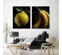 BMGKYAGL Tasty Fruit Kitchen Canvas Paintings Watermelon Banana Apple Lemon Poster Wall Art Pictures(80x120cmx2/Internal Frame)