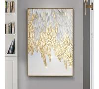 BMGKYAGL White Gold Feather Leaf Painting Large Luxury Wall Art Canvas Poster Print Abstract Picture for Living Room Home Decor 30x45cm Frameless