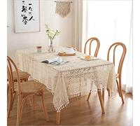 BMIDRUT Beige Cotton Crochet Tablecloths Lace Doilies Vintage Rectangle Crochet Tablecloths Table Cover Table Topper Wedding Home Party Table Decoration 140x220 cm