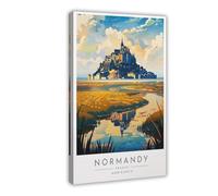 BMIQWAHG Normandy Travel Poster Retro Canvas Poster Bedroom Decor Landscape Office Room Decor Gift 16x24inch(40x60cm)