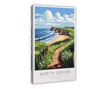 BMIQWAHG North Devon Travel Poster Retro Canvas Poster Wall Art Decor Print Picture Paintings for Living Room Bedroom Decoration 08x12inch(20x30cm)