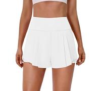 BMJL Womens 2 in 1 Running Shorts High Waisted Athletic Workout Flowy Tennis Skort with Pocket, White, M